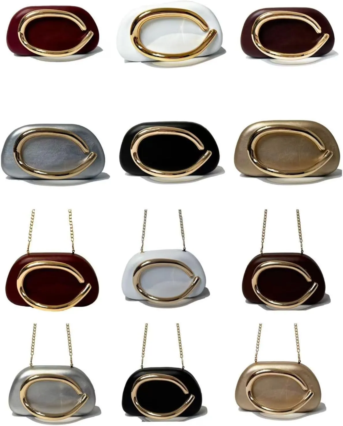 2025 Classic Vegan Leather Clutch Evening Purse Golden Color Handle Chain Party Banquet Round Mini Shoulder Handbag