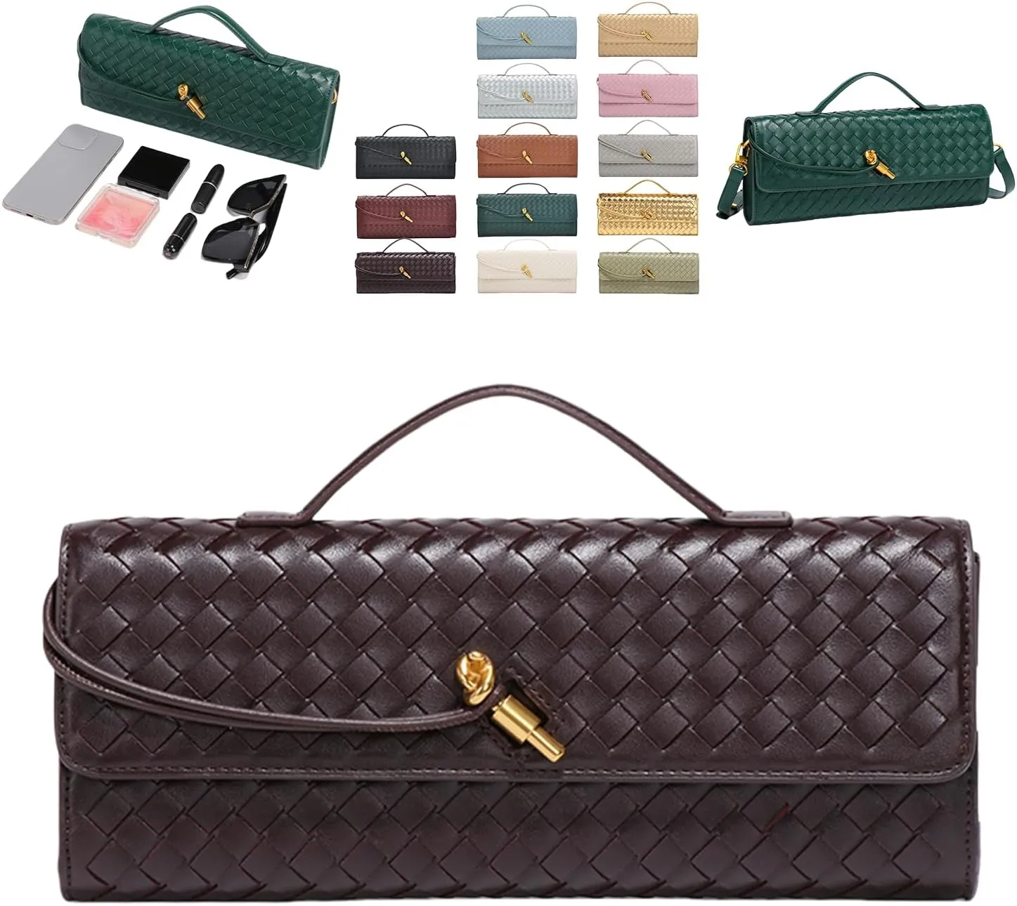 2025 Handbag for Women, Fashion Evening Shoulder Bag, Woven Crossbody Bag, PU Leather Handmade Clutch Purse