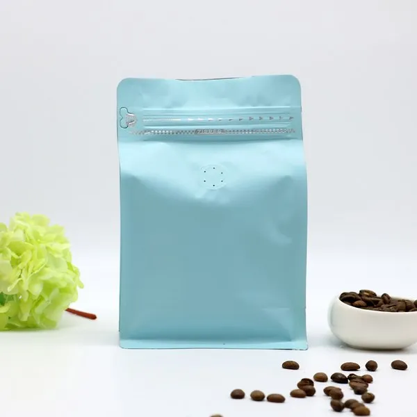 250g Box Bottom Coffee Pouch, Multi Matt Colours, Foil Lined, Tear Off Zip Lock, With / Without Valve