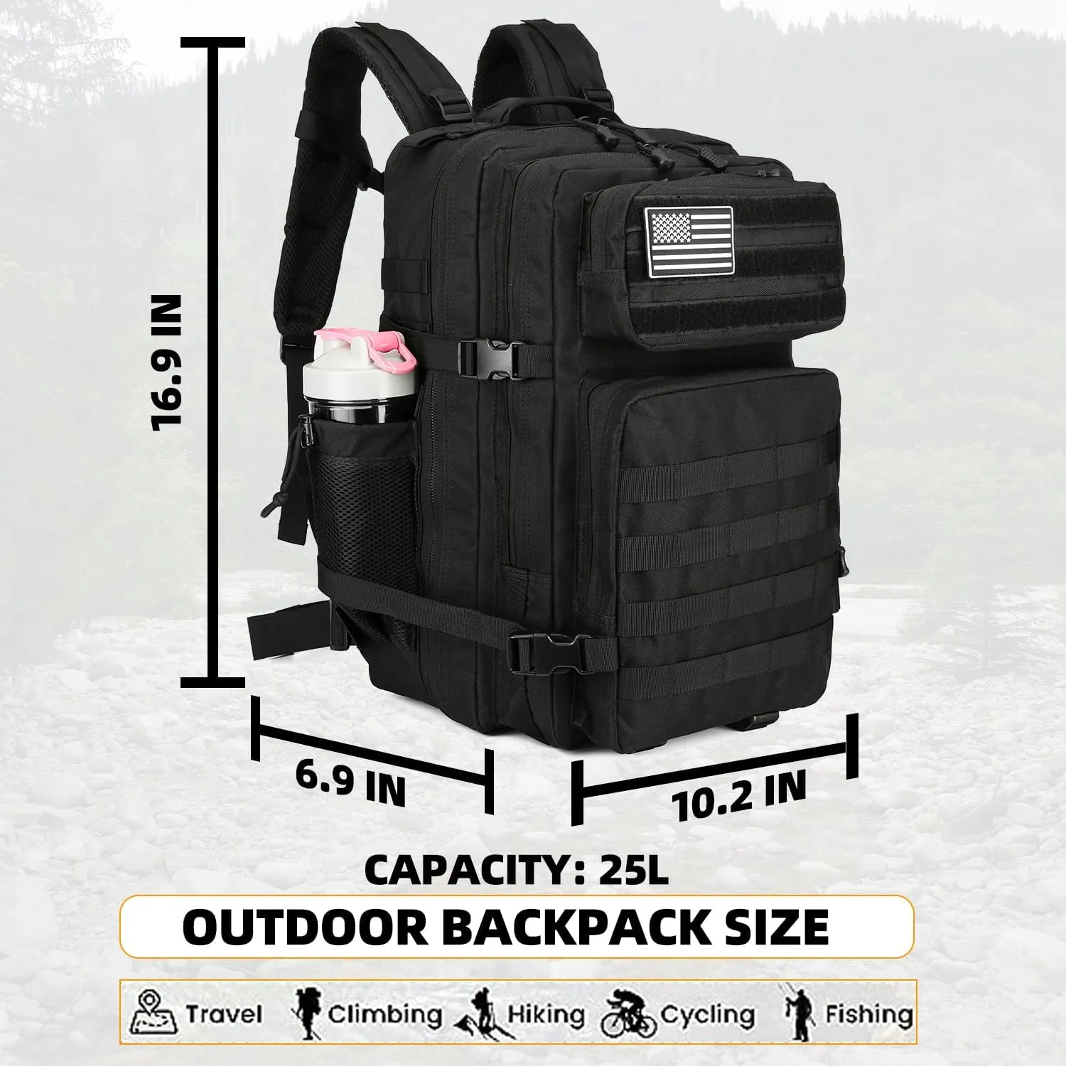 25L Tactical Backpack for Men Women Military Backpack Army Assault Pack Molle Backpack Small Bug Out Bag Travel Rucksack Daypack (Black)