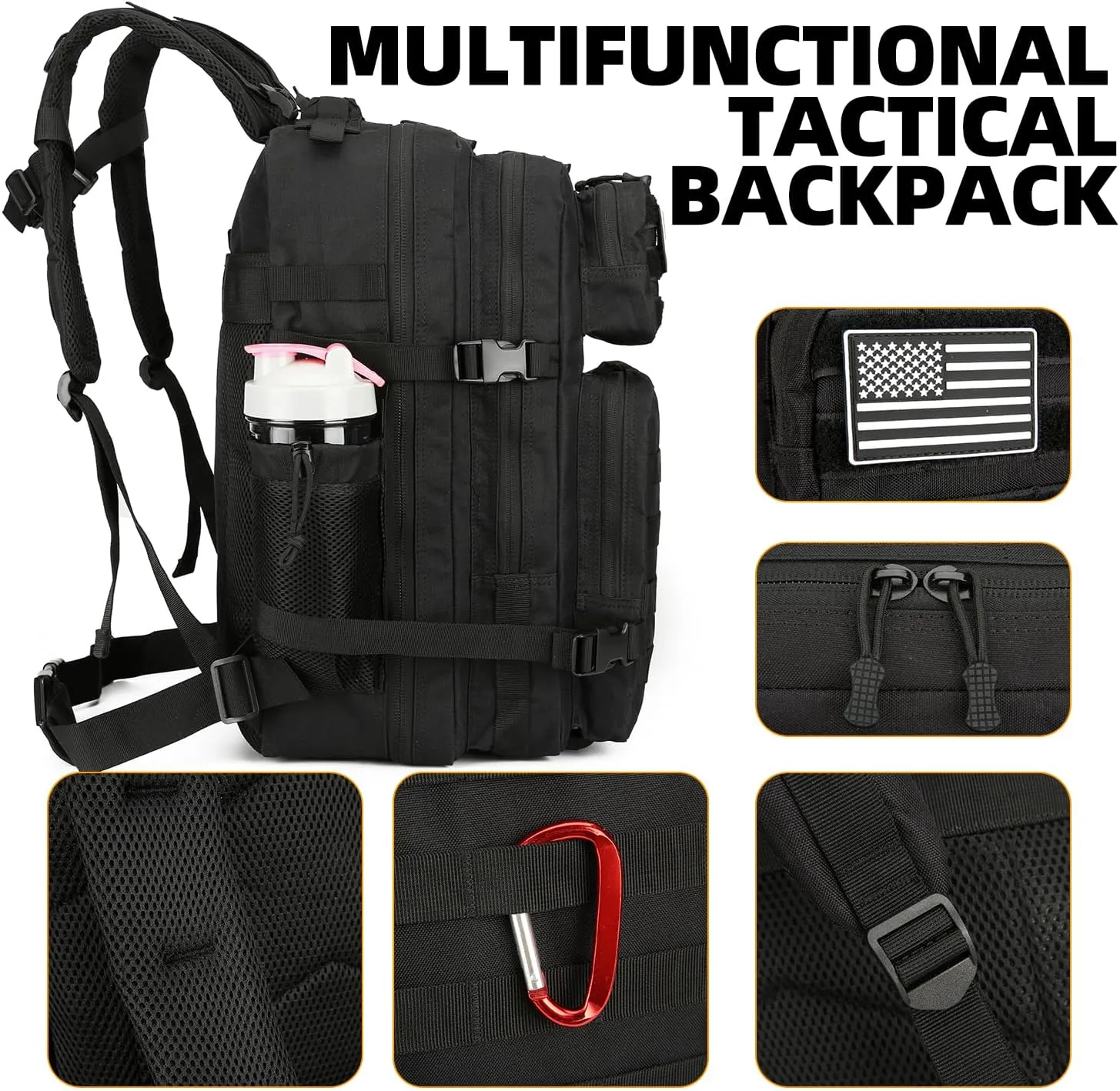 25L Tactical Backpack for Men Women Military Backpack Army Assault Pack Molle Backpack Small Bug Out Bag Travel Rucksack Daypack (Black)
