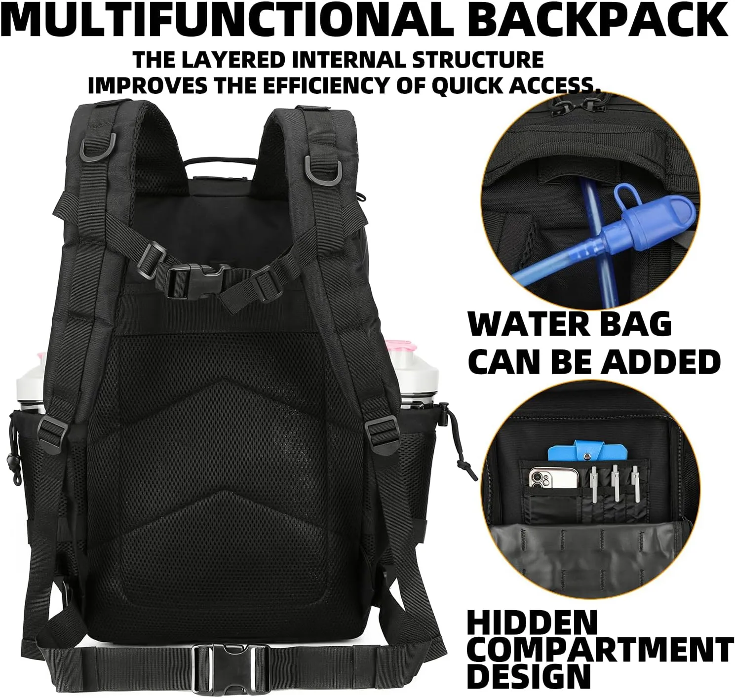 25L Tactical Backpack for Men Women Military Backpack Army Assault Pack Molle Backpack Small Bug Out Bag Travel Rucksack Daypack (Black)