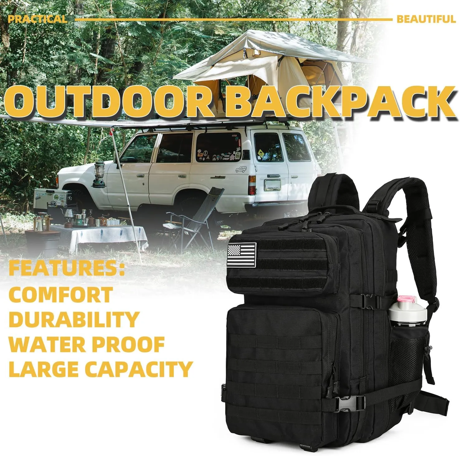 25L Tactical Backpack for Men Women Military Backpack Army Assault Pack Molle Backpack Small Bug Out Bag Travel Rucksack Daypack (Black)