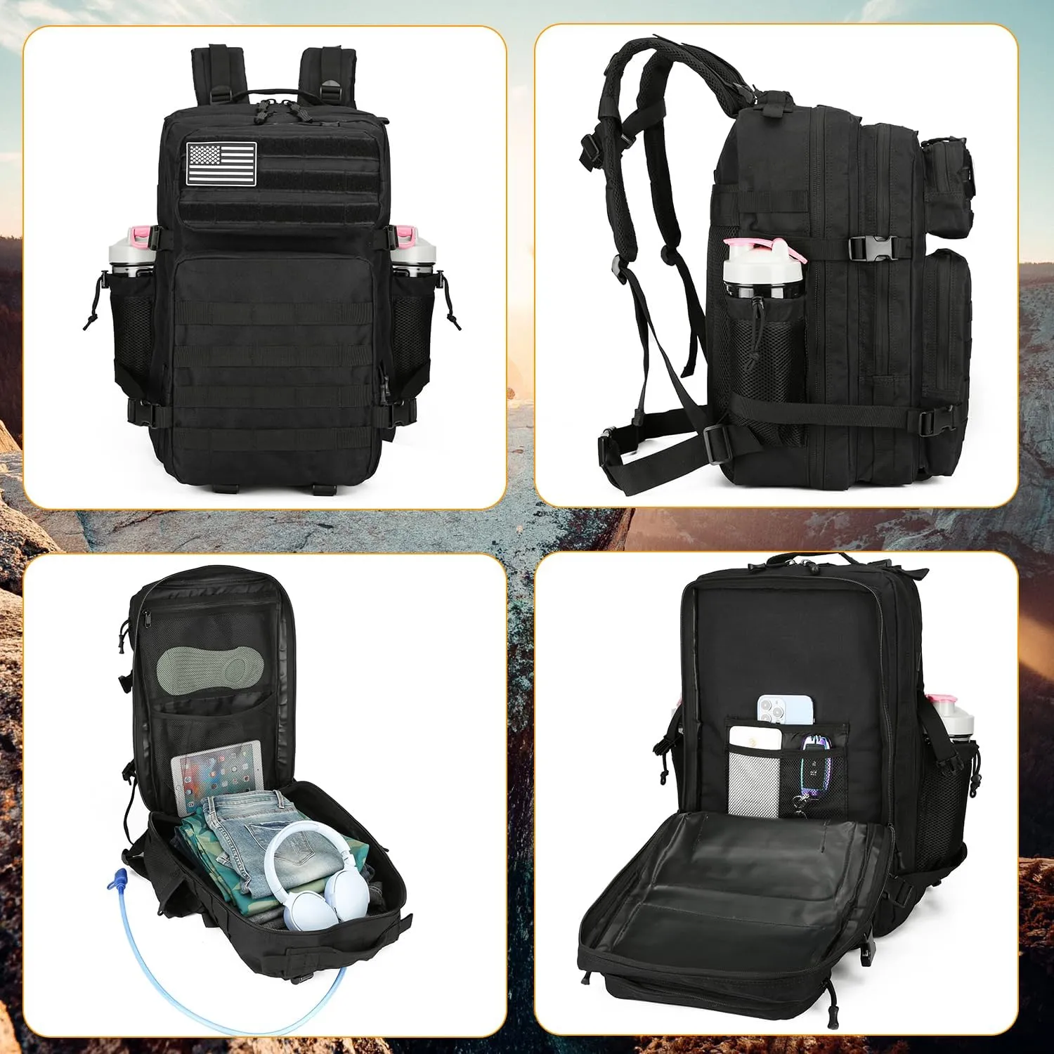 25L Tactical Backpack for Men Women Military Backpack Army Assault Pack Molle Backpack Small Bug Out Bag Travel Rucksack Daypack (Black)