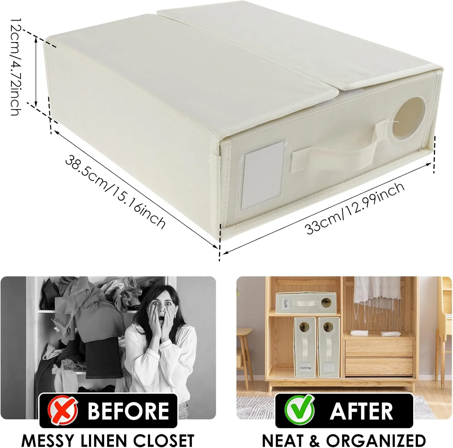 2Pcs Bed Sheet Organizer Oxford Cloth Bedding Organizer with Clear Window Foldable Bed Sheet Storage Box Large Capacity Bedding Storage Box