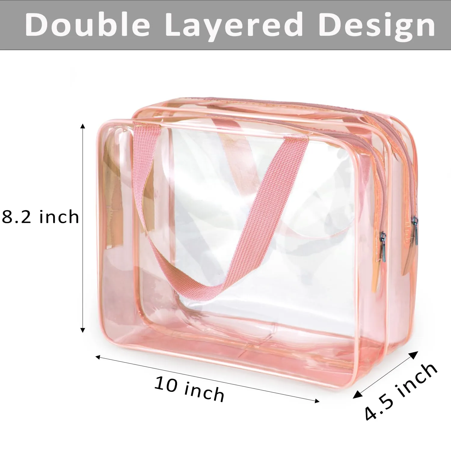 2Pcs Crystal Clear PVC Travel Toiletry Bag Kit for Women Men, Waterproof Vinyl Organizer Clear Makeup Bags with Zipper, Cosmetic Bag Pouch Carry on Airport Airline Compliant Bag Handbag (Double Layer)