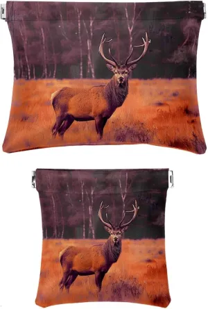 2Pcs Faux Leather Pocket Cosmetic Bag, Small Storage Bags for Purses, Portable No Zipper Makeup Pouch, Mini Makeup Pouch for Lipstick, Elk Animal