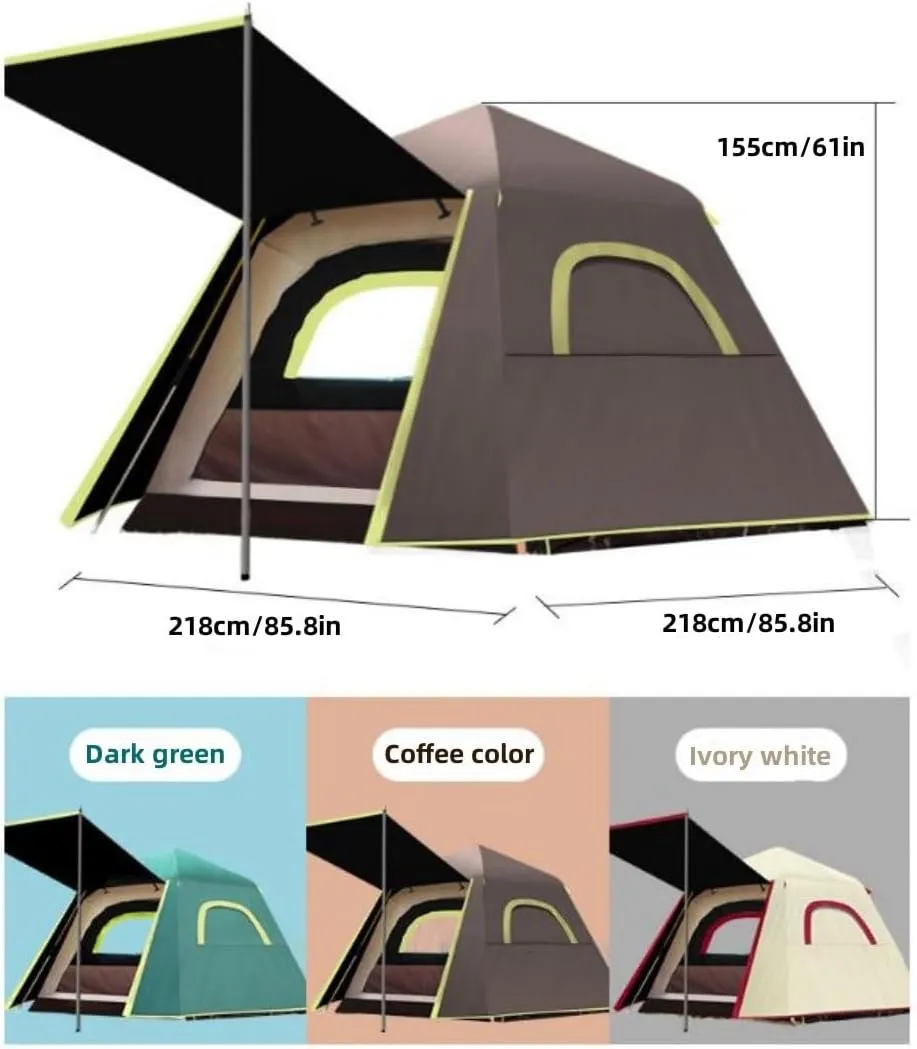 3 Man 4 Season Pop Up Tent， Portable&Waterproof Tent for ， Automatic Instant Waterproof Large Dome Tent， Shelters with Extended Floor Mat Porch 2 Hall Poles， Suitable for Indoor&Outdoor，camping