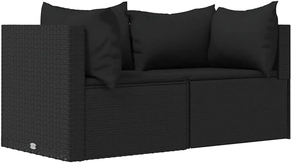 3-Piece Patio Lounge Set with Cushions Black Poly Rattan Outdoor Furniture for Garden Balcony Deck Comfy Modular Sofa Set