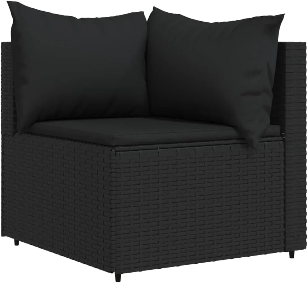 3-Piece Patio Lounge Set with Cushions Black Poly Rattan Outdoor Furniture for Garden Balcony Deck Comfy Modular Sofa Set
