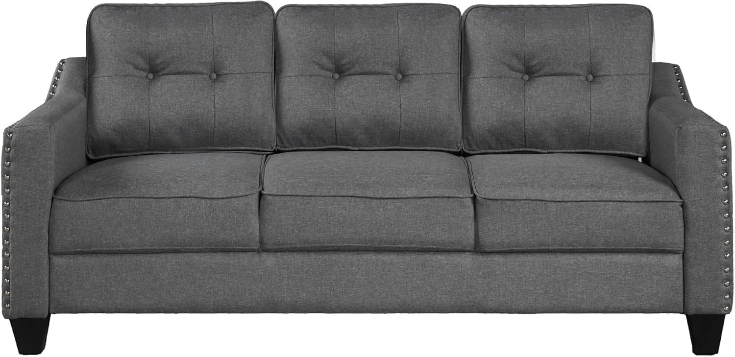 3 Pieses Mid-Century Modern Sofa Sets Linen Upholstered Tufted Back Sofa&Couch Include 3 Seaters Couch, Loveseat and Armchair with Rivets Rivets for Home Apartment Office Living Room Furniture Sets