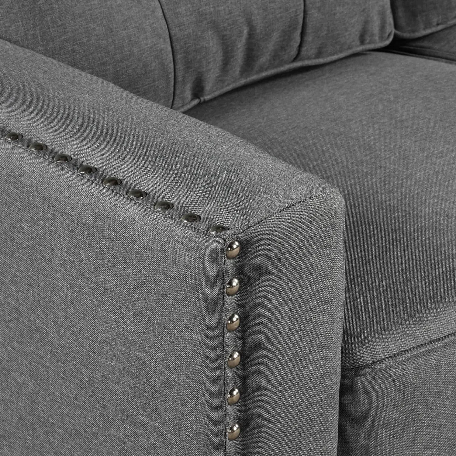 3 Pieses Mid-Century Modern Sofa Sets Linen Upholstered Tufted Back Sofa&Couch Include 3 Seaters Couch, Loveseat and Armchair with Rivets Rivets for Home Apartment Office Living Room Furniture Sets