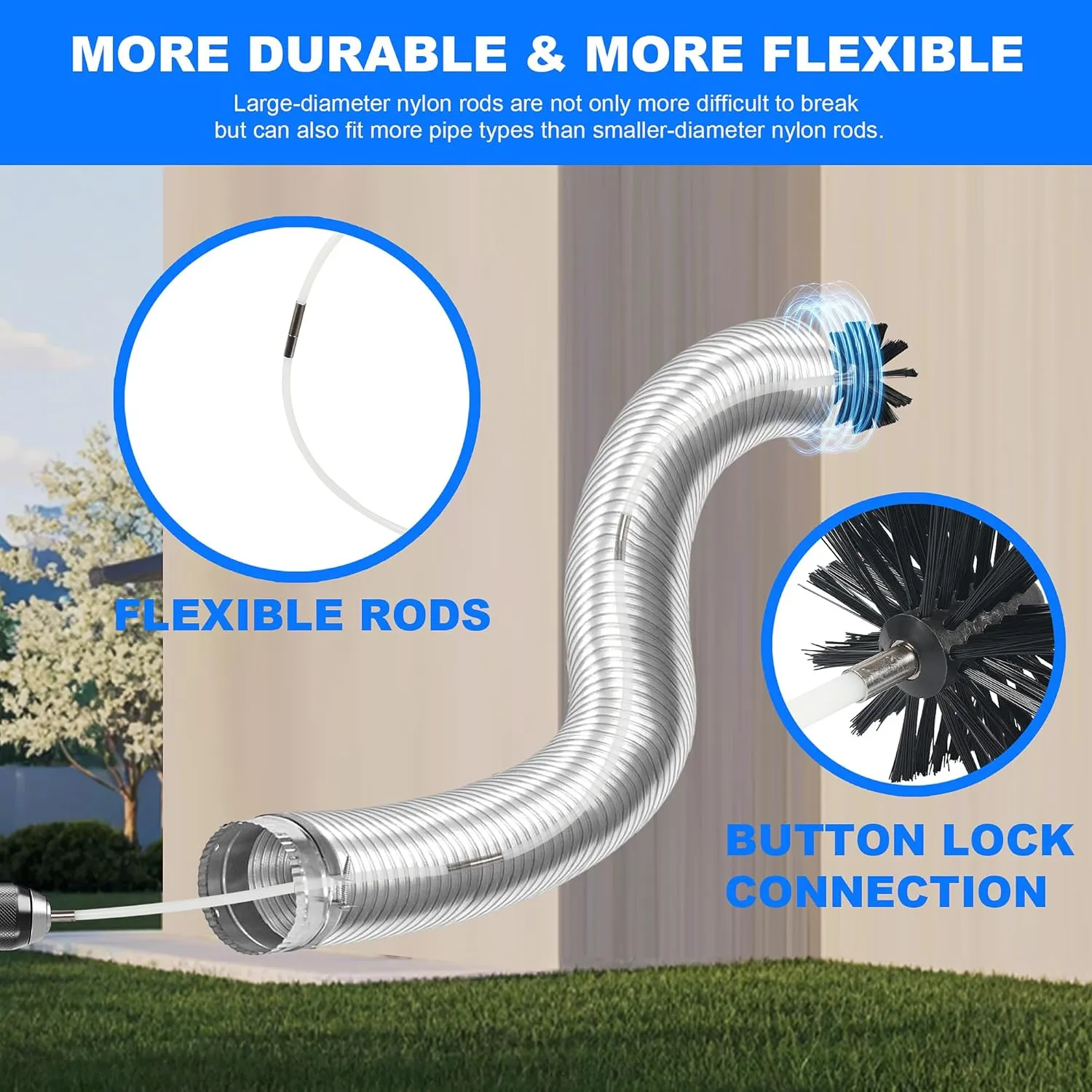 30 Feet Dryer Vent Cleaning Brush Kit, Multi-Purpose lint Cleaning Brush with 4" and 6" Brush Head, Professional Lint Cleaning Accessories for Chimneys, Ducts, Dryers, Crevices