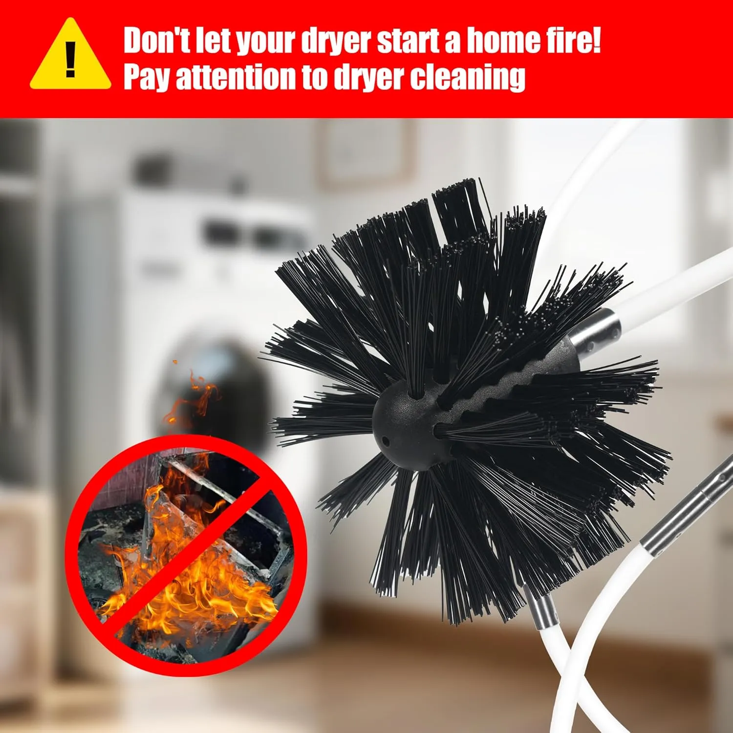30 Feet Dryer Vent Cleaning Brush Kit, Multi-Purpose lint Cleaning Brush with 4" and 6" Brush Head, Professional Lint Cleaning Accessories for Chimneys, Ducts, Dryers, Crevices