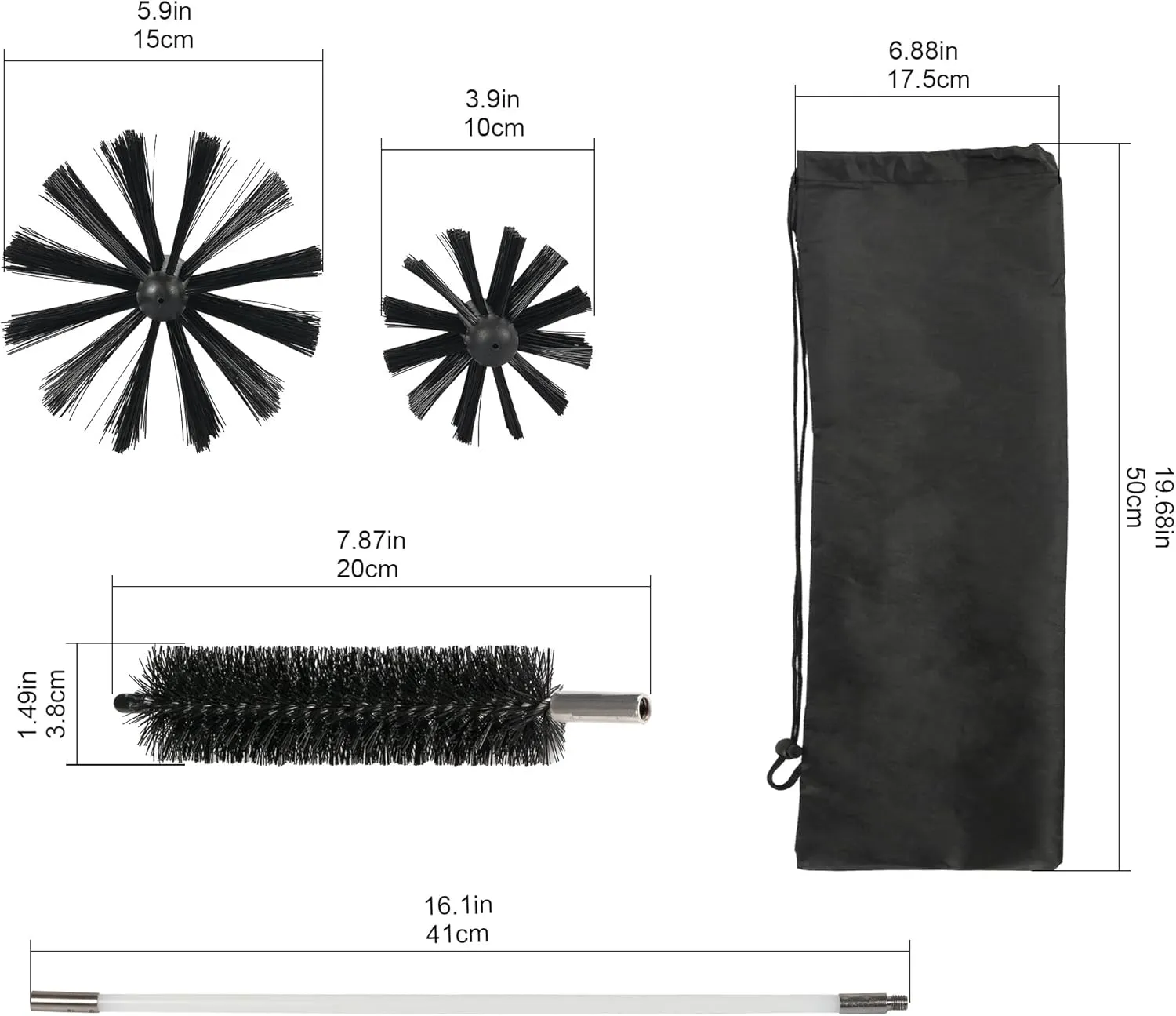 30 Feet Dryer Vent Cleaning Brush Kit, Multi-Purpose lint Cleaning Brush with 4" and 6" Brush Head, Professional Lint Cleaning Accessories for Chimneys, Ducts, Dryers, Crevices