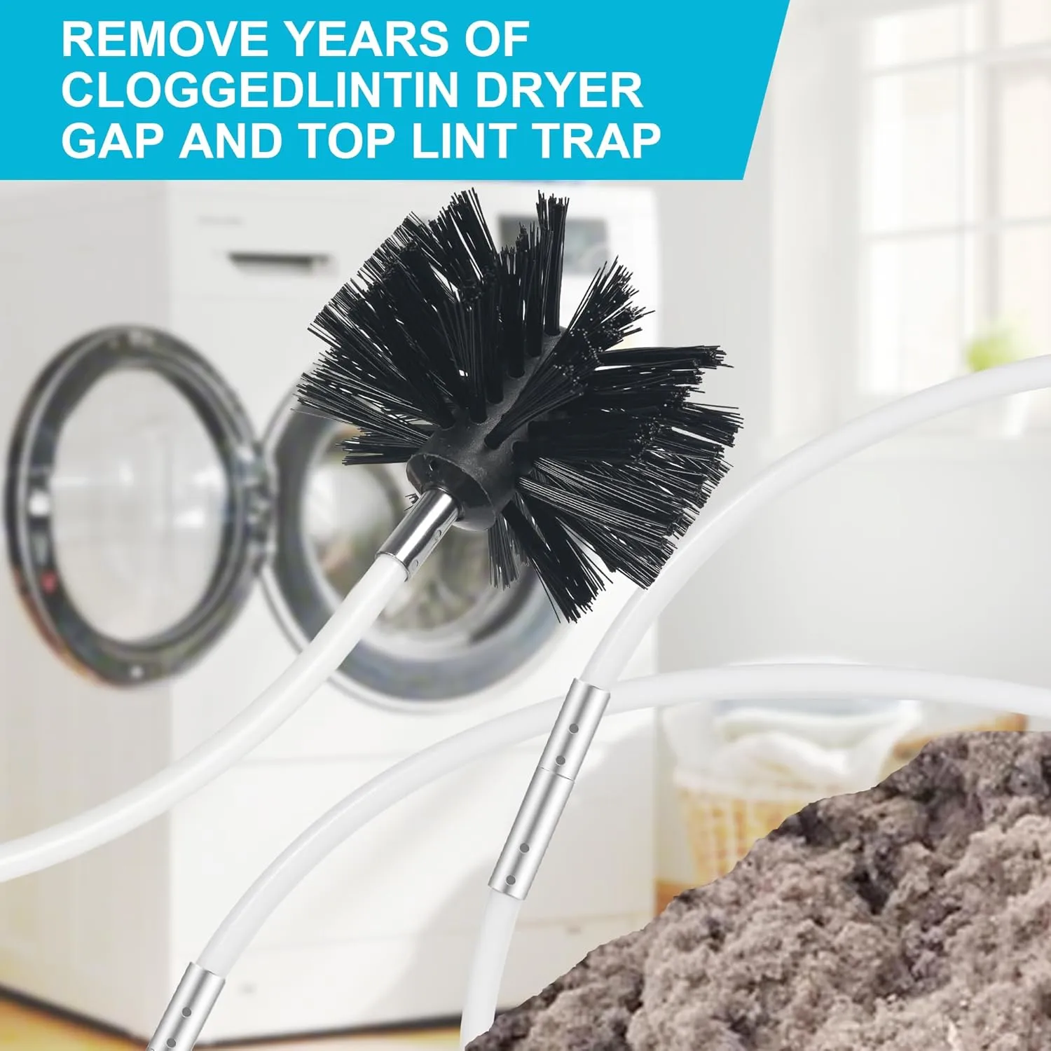30 Feet Dryer Vent Cleaning Brush Kit, Multi-Purpose lint Cleaning Brush with 4" and 6" Brush Head, Professional Lint Cleaning Accessories for Chimneys, Ducts, Dryers, Crevices