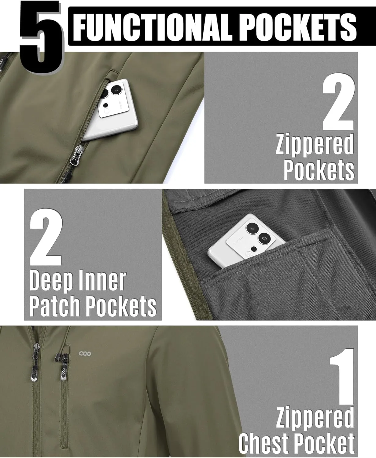 33,000ft Men's Softshell Jacket with Hood Waterproof Windbreaker Lightweight Rain Shell Jacket for Outdoor Hiking Travel