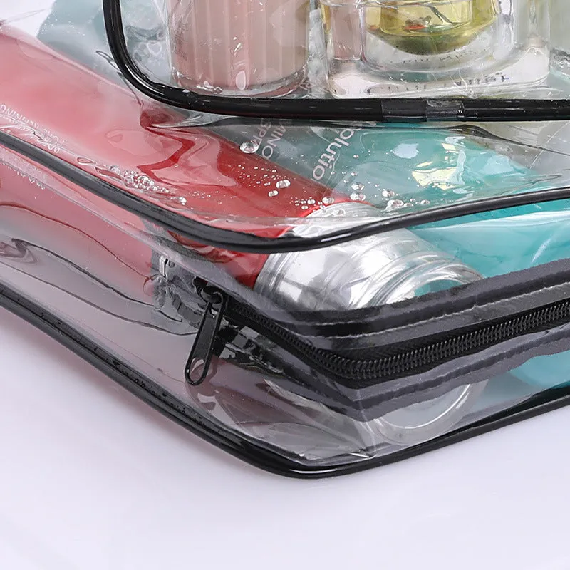 3pcs Clear Makeup Bag, Quart Size Travel Bag For Bathroom Toiletries-Black
