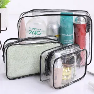 3pcs Clear Makeup Bag, Quart Size Travel Bag For Bathroom Toiletries-Black