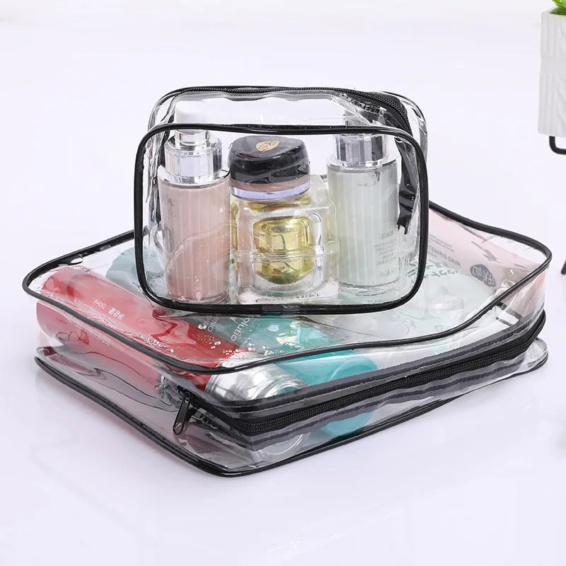 3pcs Clear Makeup Bag, Quart Size Travel Bag For Bathroom Toiletries-Black