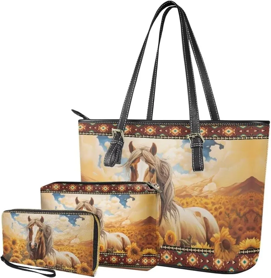 3PCS Tote Handbag Wallet for Women Ladies,Small Handbag and Wallet Set,Travel Handbag and Wallet All in One