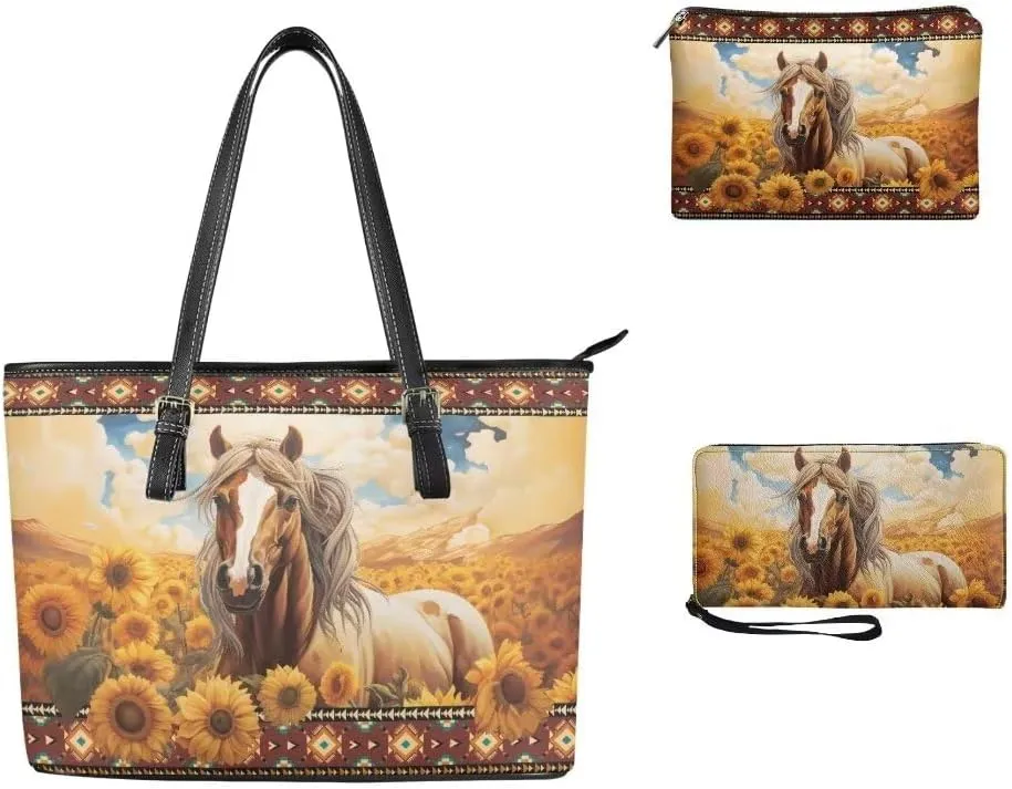 3PCS Tote Handbag Wallet for Women Ladies,Small Handbag and Wallet Set,Travel Handbag and Wallet All in One