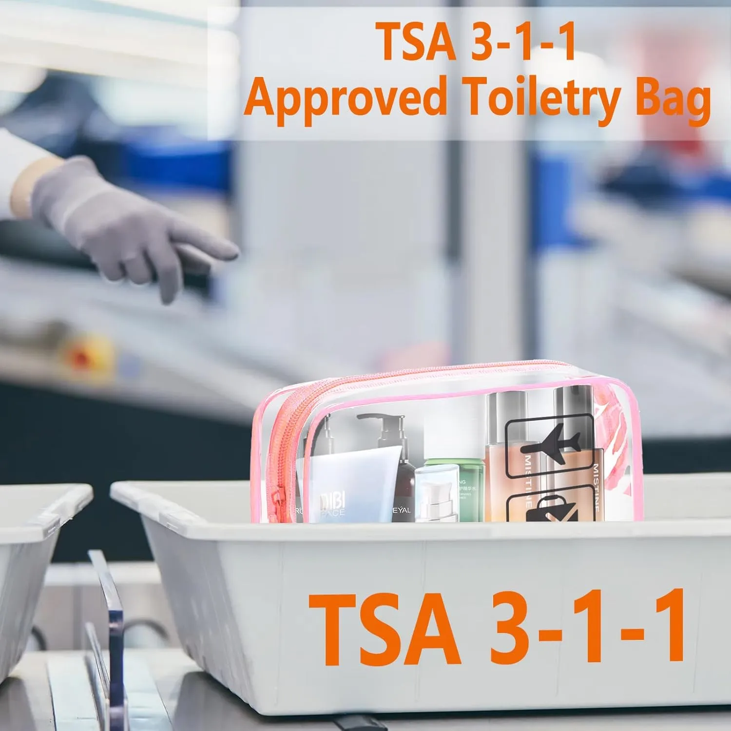 3Pcs TSA Approved Toiletry Bag - Carry on Airport Airline Compliant Bag,3 Pack Clear Travel Bags for Toiletries,Clear Makeup Bags Toiletry bags Quart Size Travel Bag, Pink