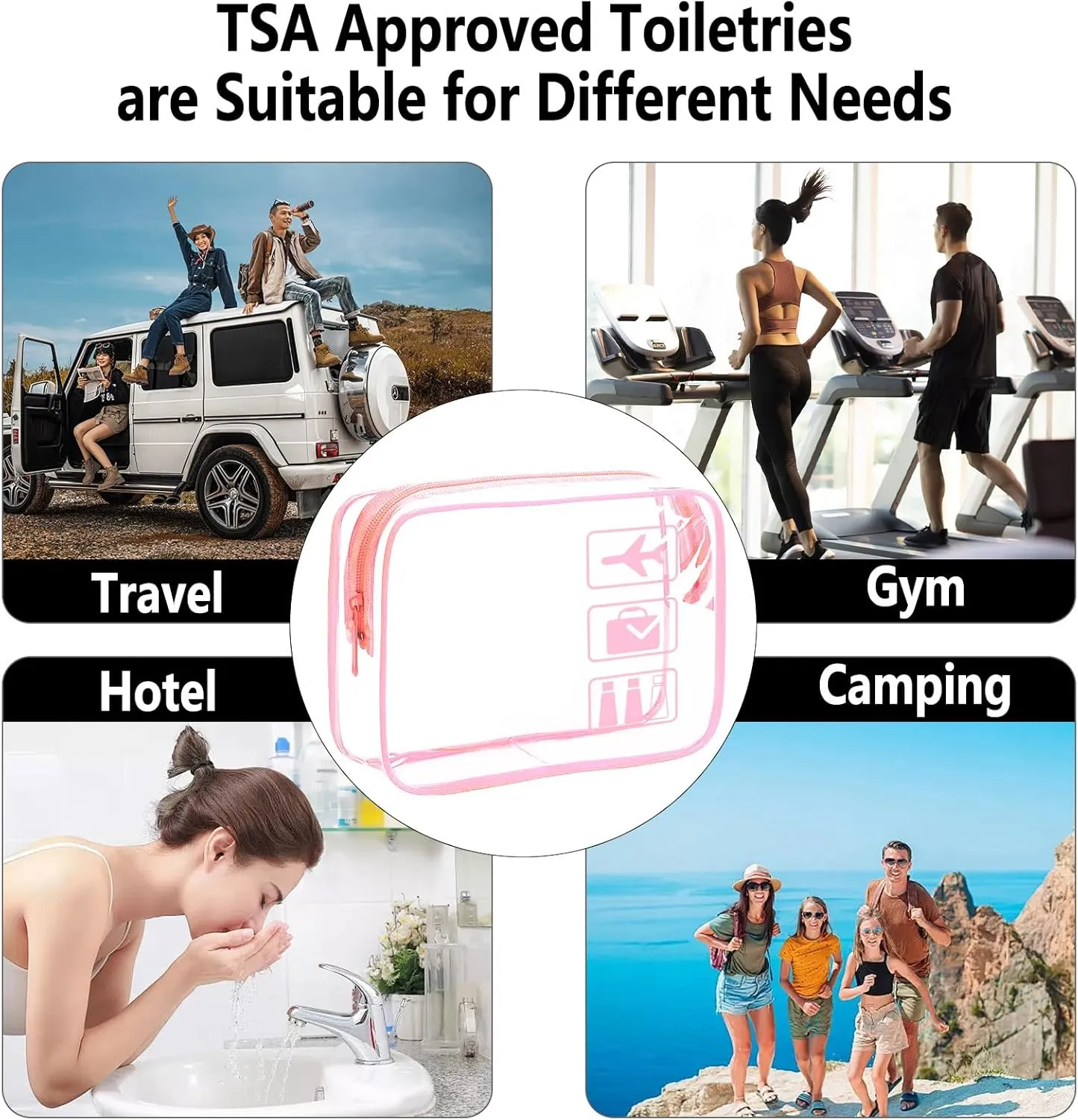 3Pcs TSA Approved Toiletry Bag - Carry on Airport Airline Compliant Bag,3 Pack Clear Travel Bags for Toiletries,Clear Makeup Bags Toiletry bags Quart Size Travel Bag, Pink