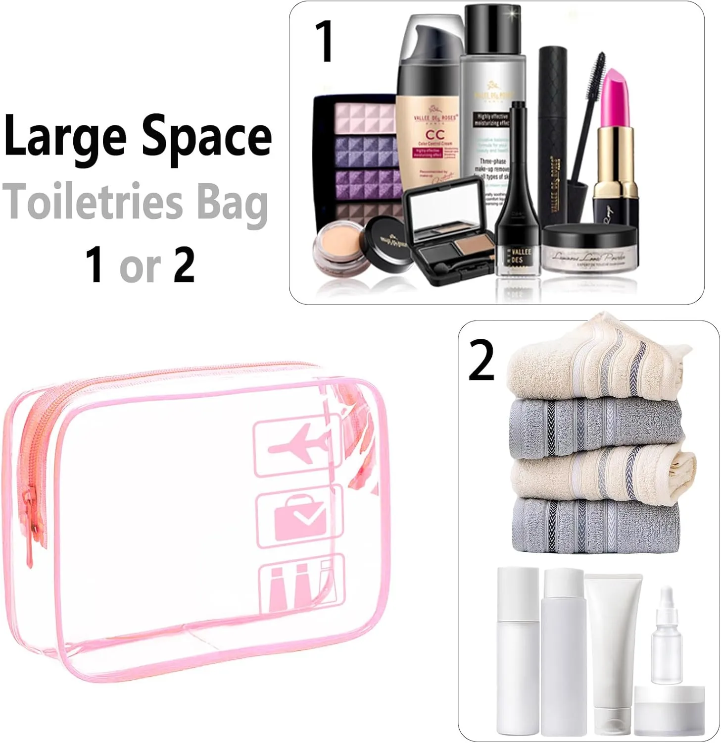 3Pcs TSA Approved Toiletry Bag - Carry on Airport Airline Compliant Bag,3 Pack Clear Travel Bags for Toiletries,Clear Makeup Bags Toiletry bags Quart Size Travel Bag, Pink