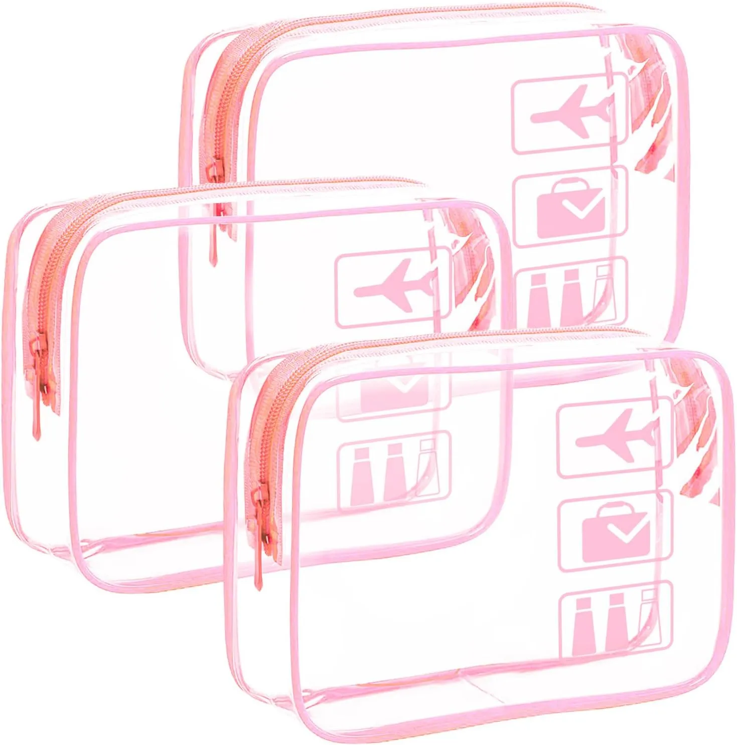 3Pcs TSA Approved Toiletry Bag - Carry on Airport Airline Compliant Bag,3 Pack Clear Travel Bags for Toiletries,Clear Makeup Bags Toiletry bags Quart Size Travel Bag, Pink