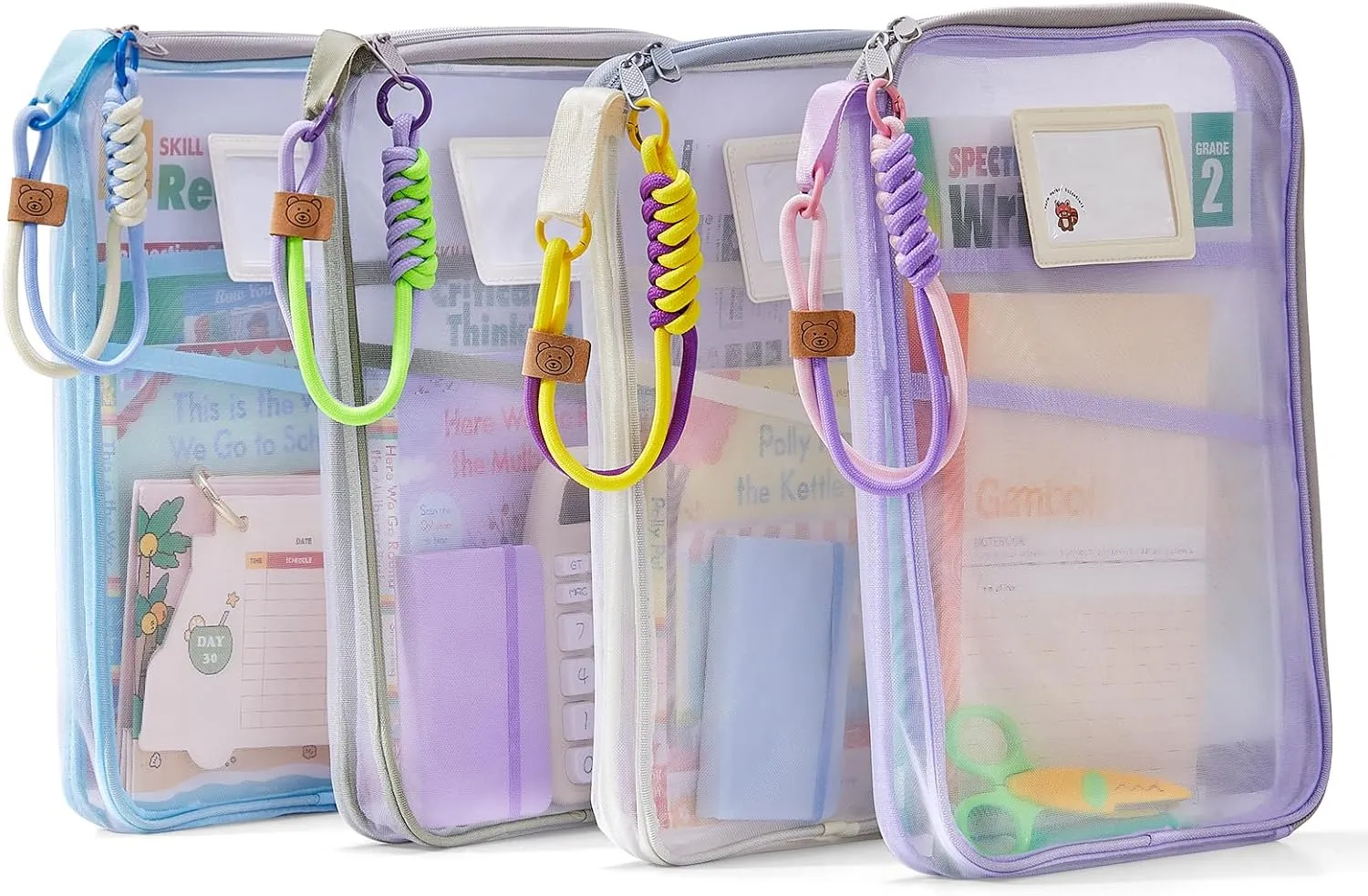 4-Pack Mesh Zipper Pouches – Stationery Folder Organizer Bags with Zipper for School, Office, Projects – File Bags for Kids’ Homework & College Papers by Subject