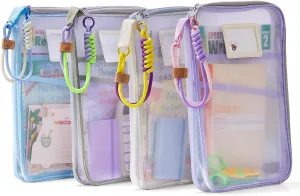 4-Pack Mesh Zipper Pouches – Stationery Folder Organizer Bags with Zipper for School, Office, Projects – File Bags for Kids’ Homework & College Papers by Subject