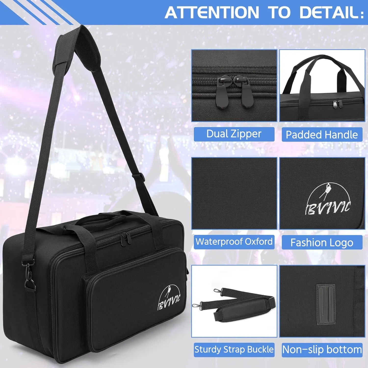 4 Par Spotlight Bag 5/16'' Padded Stage Lighting Storage Bag with Dividers, Handle, Straps, Black