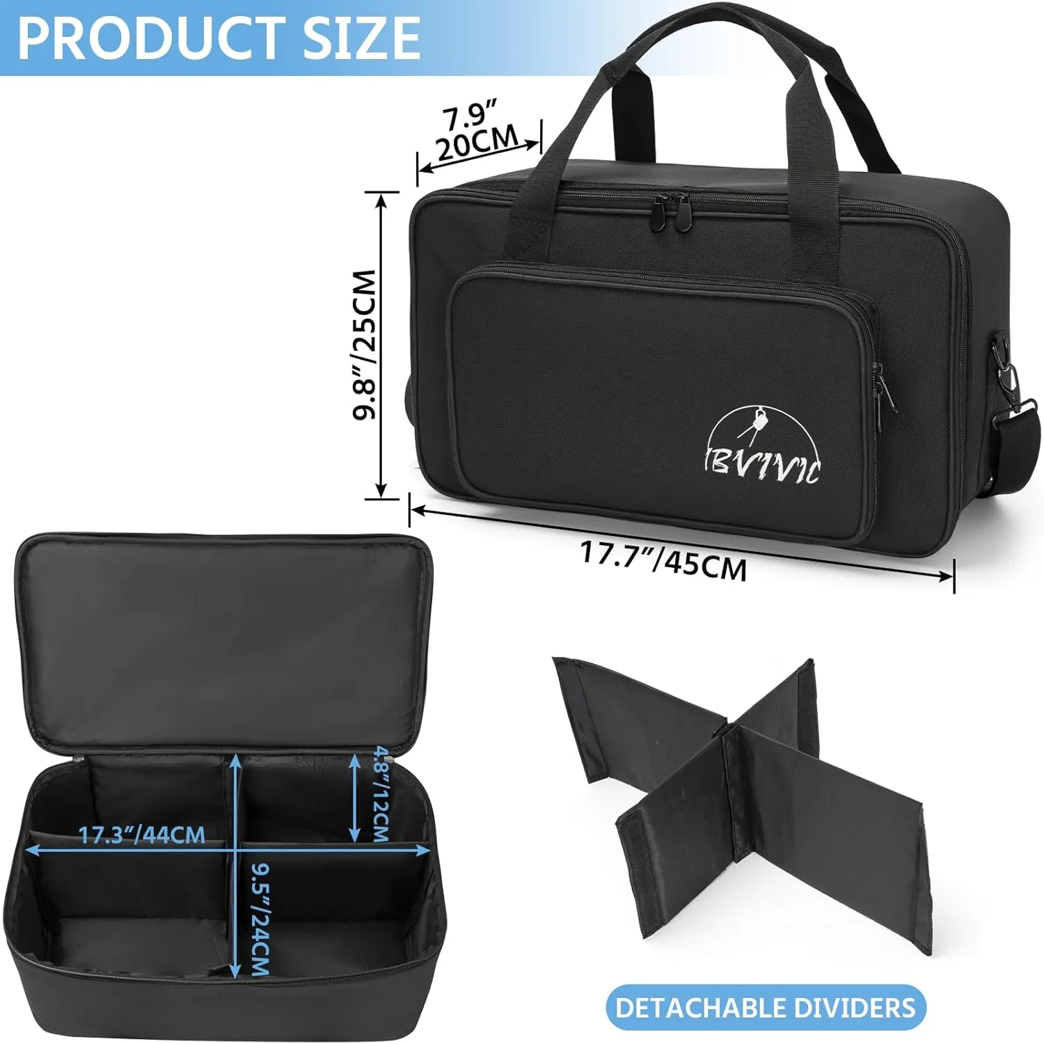 4 Par Spotlight Bag 5/16'' Padded Stage Lighting Storage Bag with Dividers, Handle, Straps, Black