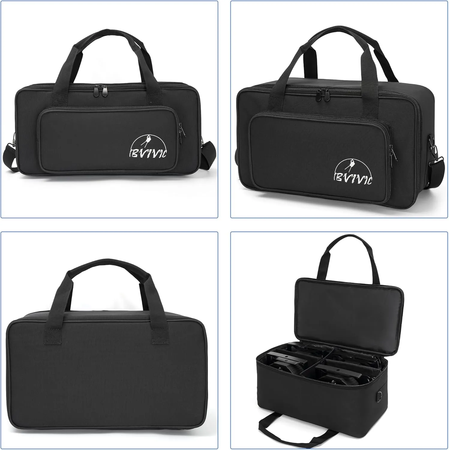 4 Par Spotlight Bag 5/16'' Padded Stage Lighting Storage Bag with Dividers, Handle, Straps, Black