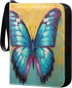 4 Pocket Card Binder with 50 Removable Sleeves Butterfly Painting Trading Card Binder Collector Card Album for 400 Game Sports Cards