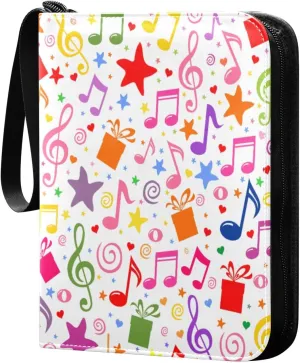 4 Pocket Card Binder with 50 Removable Sleeves Music Motes Colorful Trading Card Binder Collector Card Album for 400 Game Sports Cards