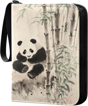 4 Pocket Card Binder with 50 Removable Sleeves Panda Painting Trading Card Binder Collector Card Album for 400 Game Sports Cards