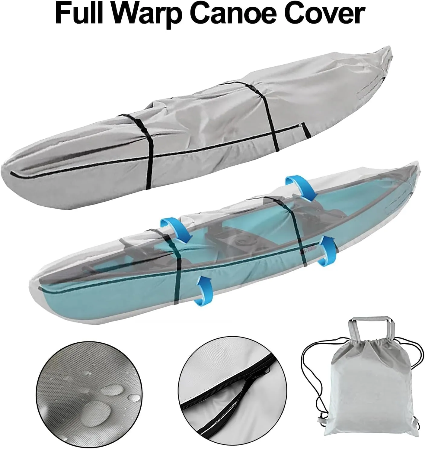 420D Fully Wrapped Canoe Cover with Storage Bag UV Resistant Canoe Cover for Indoor/Outdoor Storage(Grey,10FT)