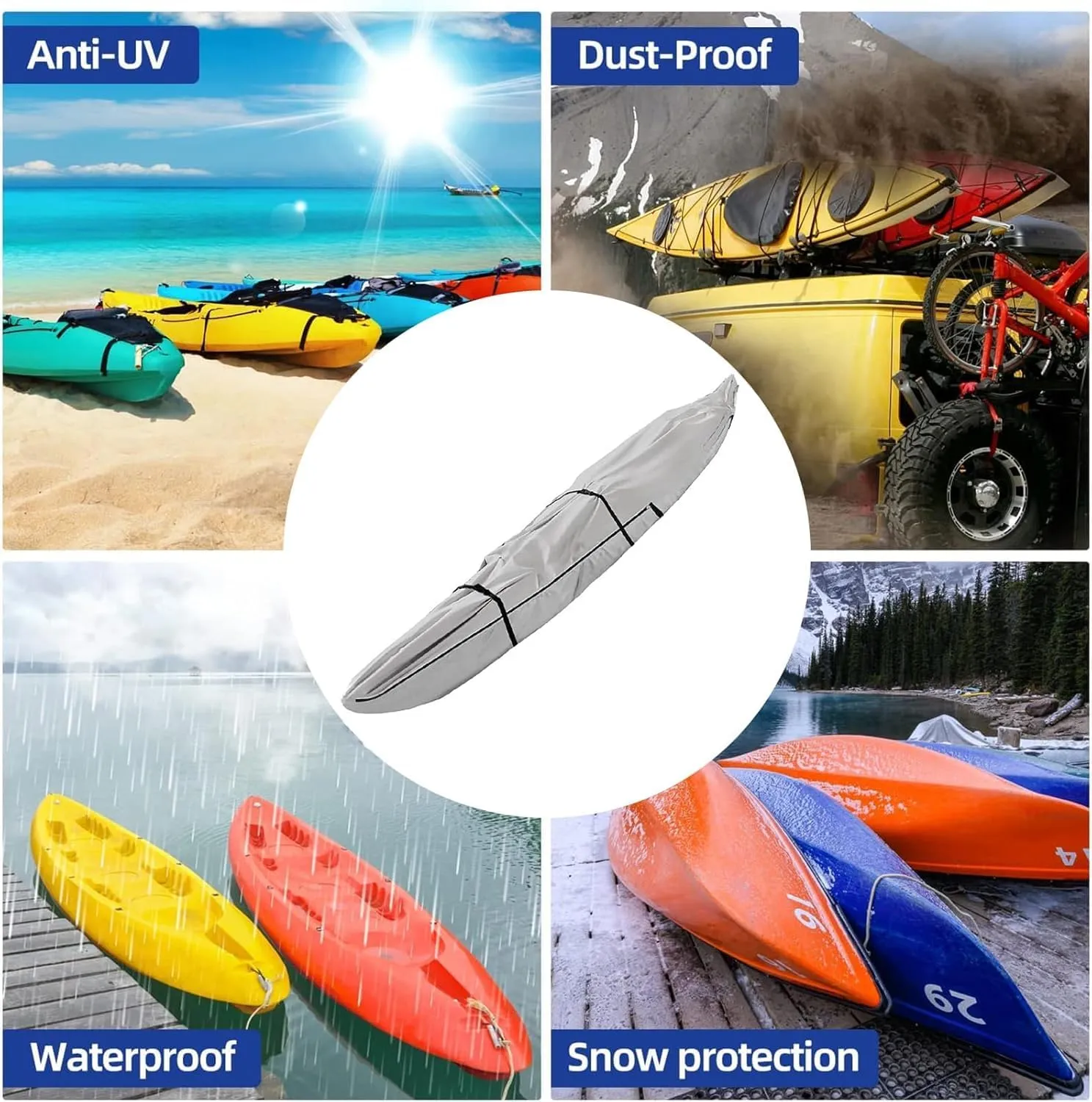 420D Fully Wrapped Canoe Cover with Storage Bag UV Resistant Canoe Cover for Indoor/Outdoor Storage(Grey,10FT)