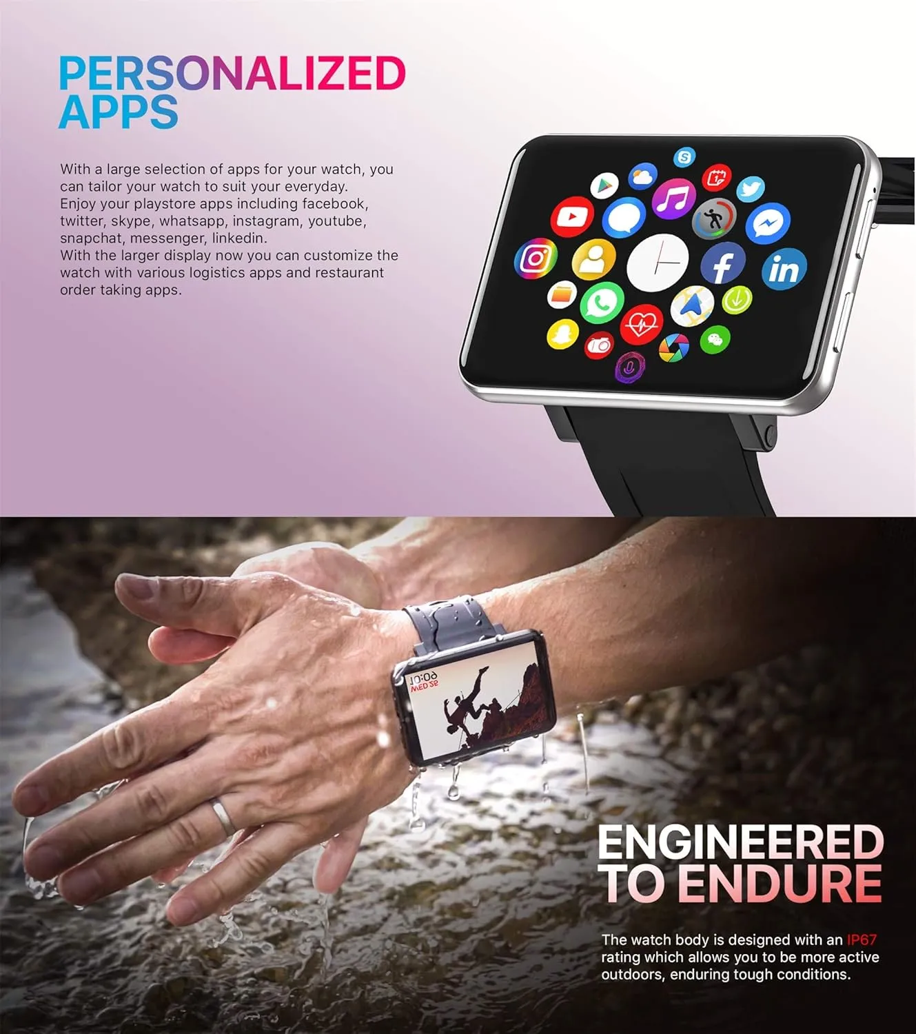 4G Smart Watch 2.86 Inch Screen Android 7.1 1GB 16GB 5MP Camera 2700mAh Battery Smartwatch for Men (Silver, 3GB 32GB)