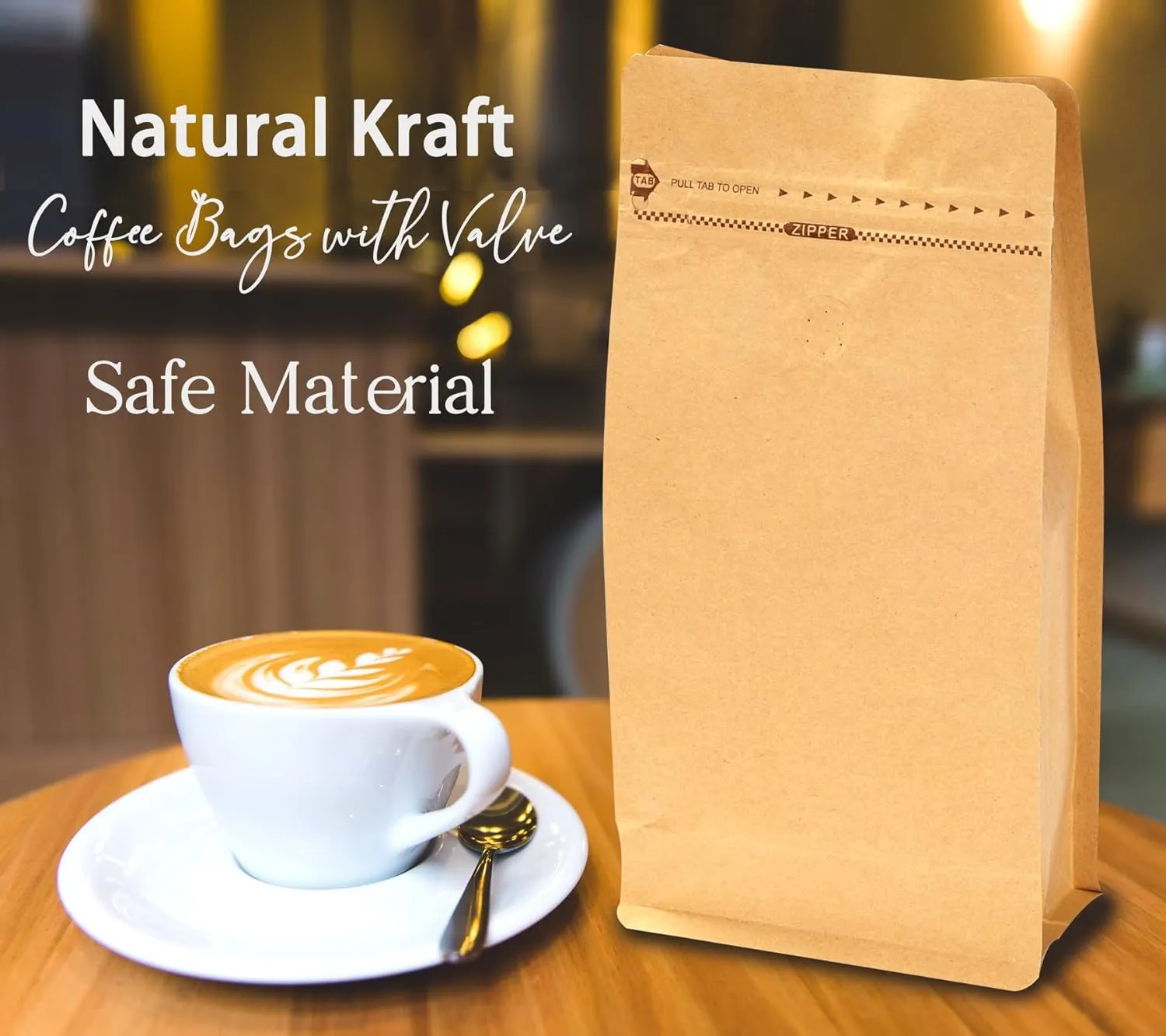 50 PCS Resealable Coffee Bags with Valve (1lb, 16oz) - Kraft Coffee Pouches with One-way Degassing Valve for Coffee Bean…
