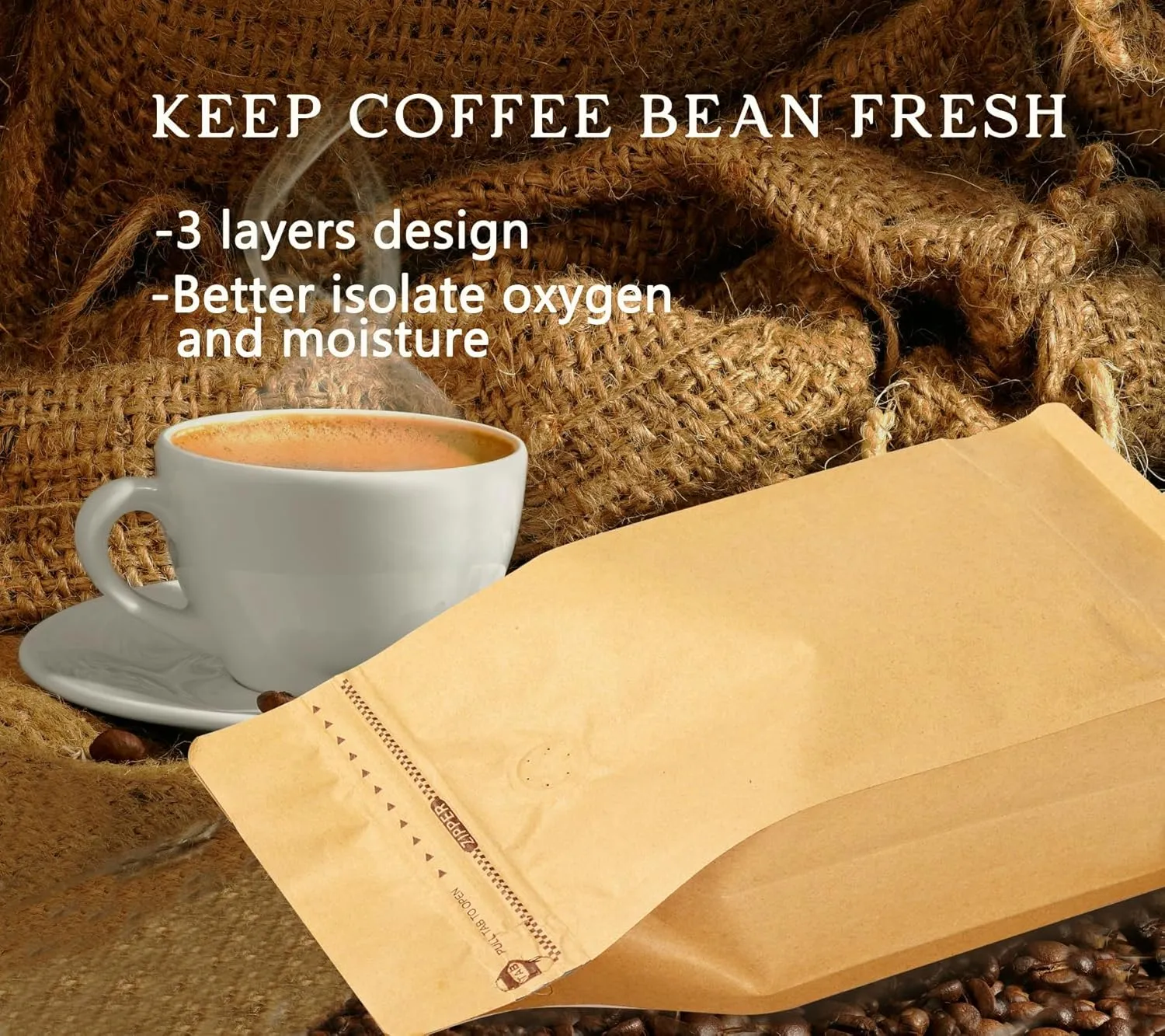 50 PCS Resealable Coffee Bags with Valve (1lb, 16oz) - Kraft Coffee Pouches with One-way Degassing Valve for Coffee Bean…