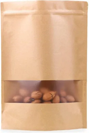 50pcs Kraft Paper Bags with Window Resealable Zip Lock Food Storage Bags Heat Sealable Stand Up Brown Paper Pouches for Cookies Coffee Tea 6.2×8.6in