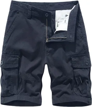 6 Inch Inseam Shorts Men 2023 Casual Cotton Buckle Zipper Multi Pockets Cargo Shorts Classic Fit Tooling Shorts