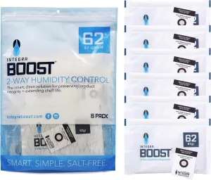 62% RH Level - 67 Gram Size - Two-Way Humidity Control Pack - Incl. Replacement Indicator Cards - Food Storage & Herbs Moisture Balancer For Up to 1 LB (Pack of 6)