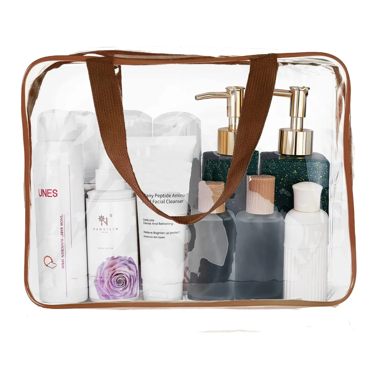 6Pcs Crystal Clear PVC Travel Toiletry Bag Kit for Women Men, Waterproof Vinyl Packing Organizer Storage Bags with Zipper Handle Straps, Cosmetic Pouch Carry on Airport Airline Compliant Bag Handbag