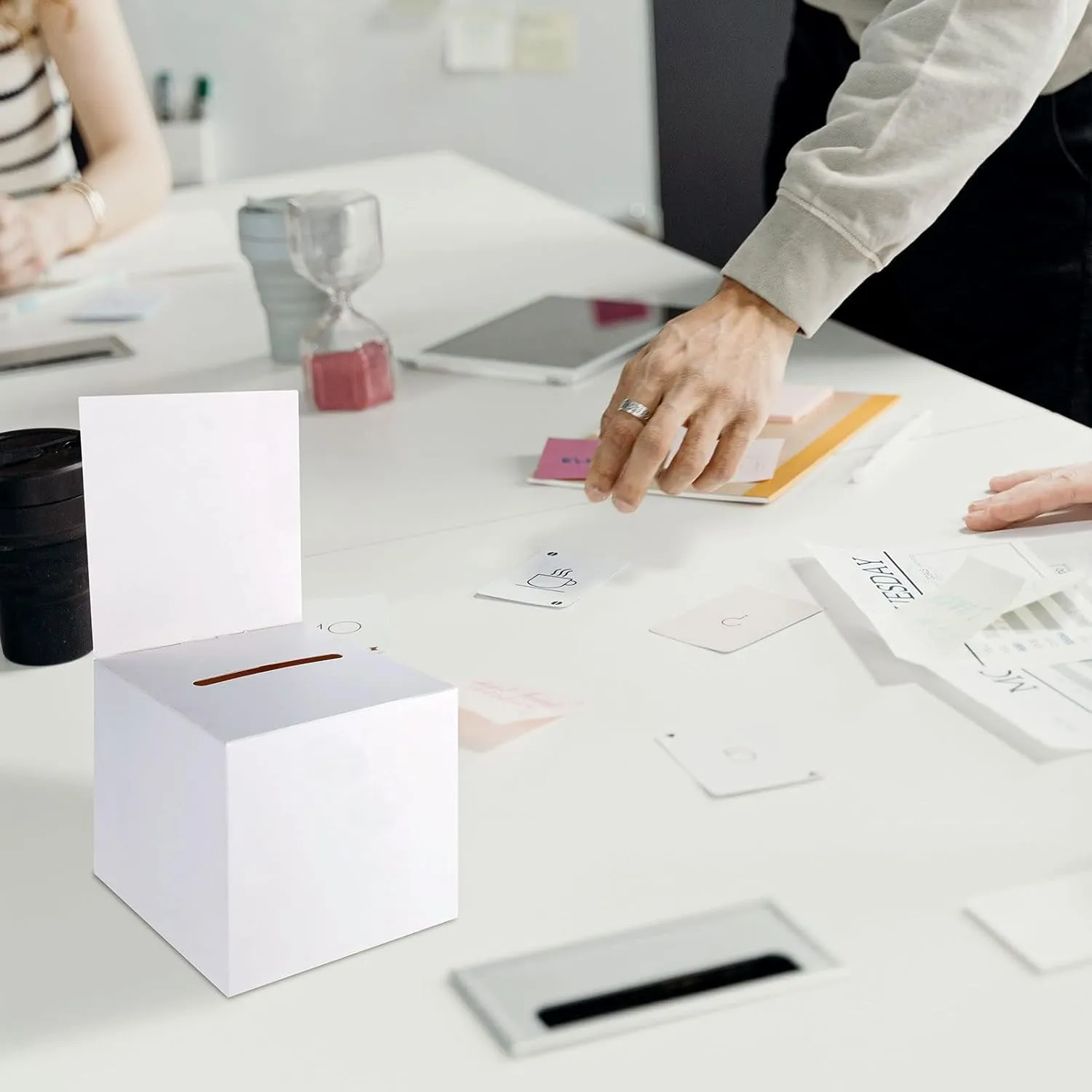 8 Pack Raffle Boxes Ballot Box Suggestion Box with Slot, 6 x 6 x 6 Inch Cardboard Raffle Boxes with Slot for Ticket and Removable Header for Collecting Business Card Voting Contest