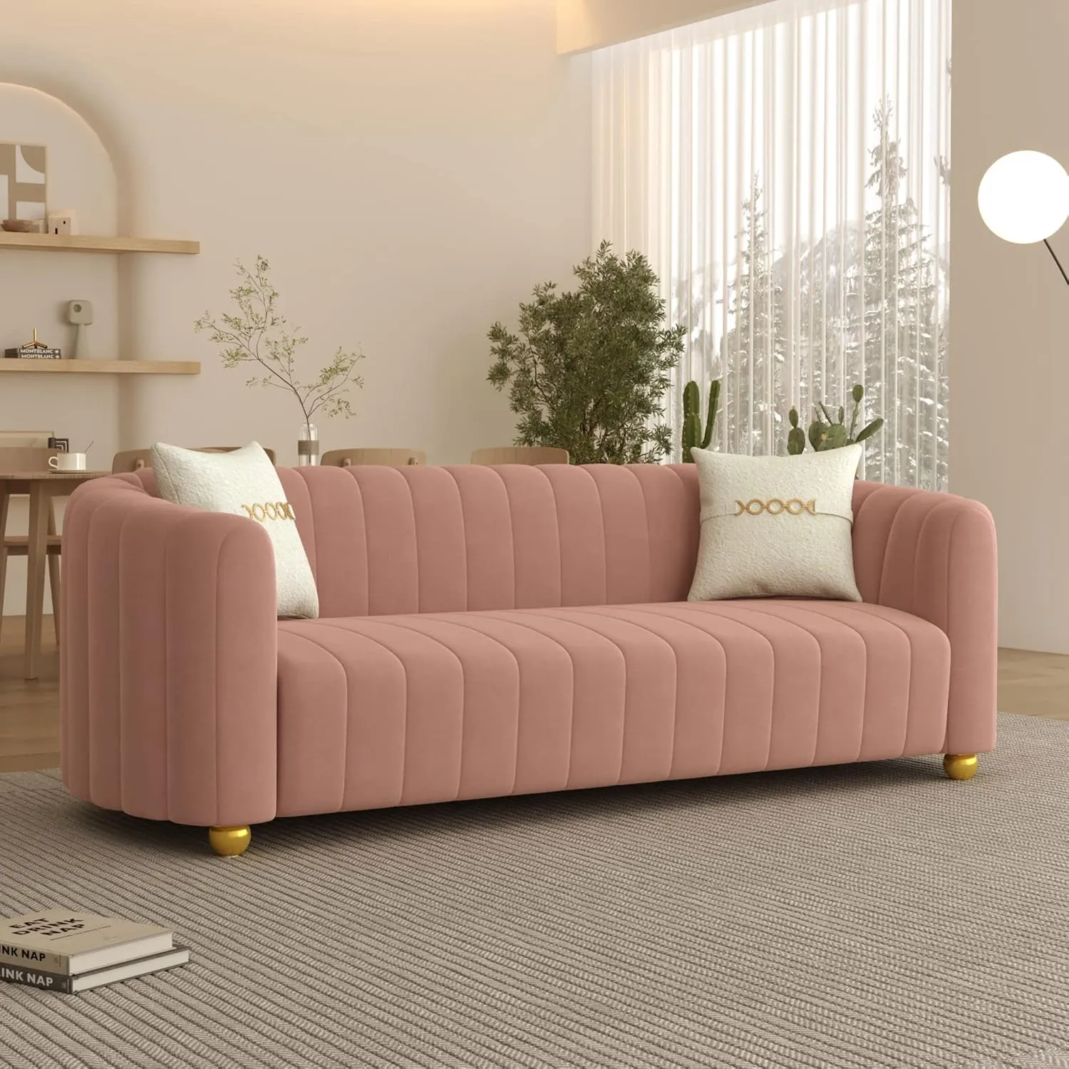 83'' Velvet Sofa Chesterfield Velvet Upholstered Modern Couch with 2 Pillows Sofa for Living Room Apartment(Green)