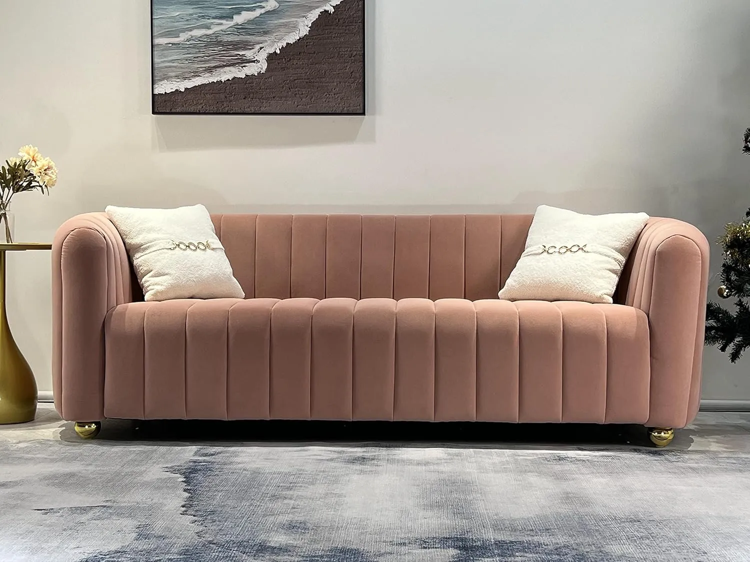 83'' Velvet Sofa Chesterfield Velvet Upholstered Modern Couch with 2 Pillows Sofa for Living Room Apartment(Green)